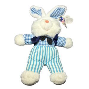 Kellytoy Easter Bunny Plush Stuffed Animal Blue Outfit Vintage 14"